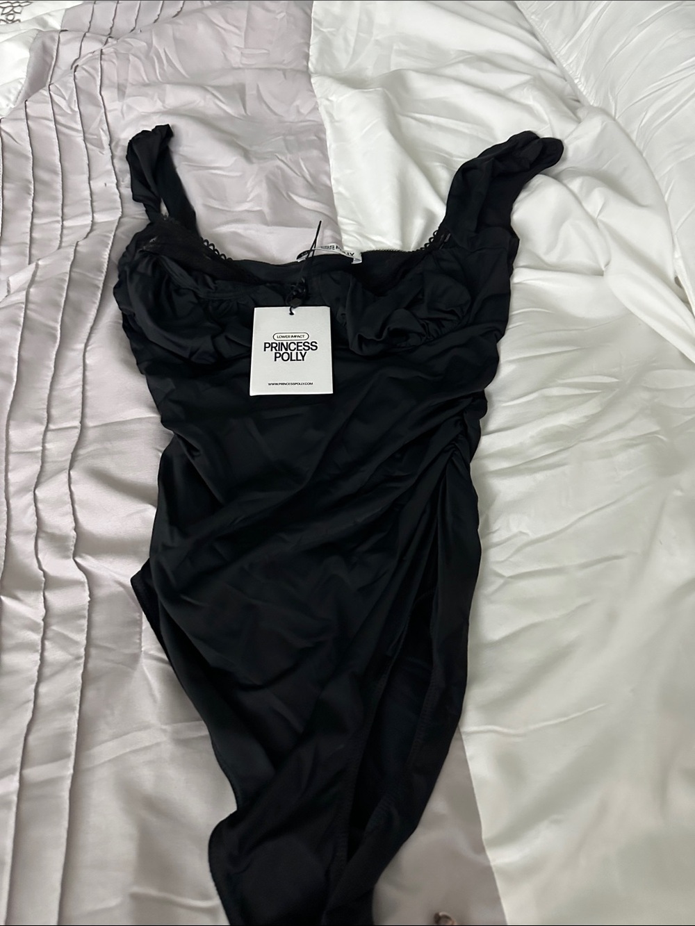 Princess Polly Black Ruched Sweetheart One-Piece bodysuit 4